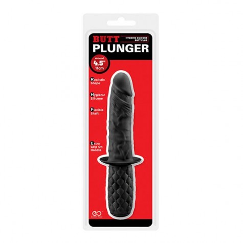 Черный анальный фаллоимитатор BUTT PLUNGER с ручкой-ограничителем