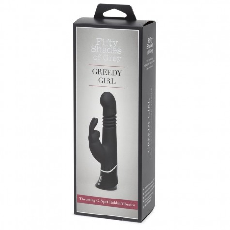 Черный хай-тек вибратор Greedy Girl Thrusting Rabbit Vibrator - 22,8 см.